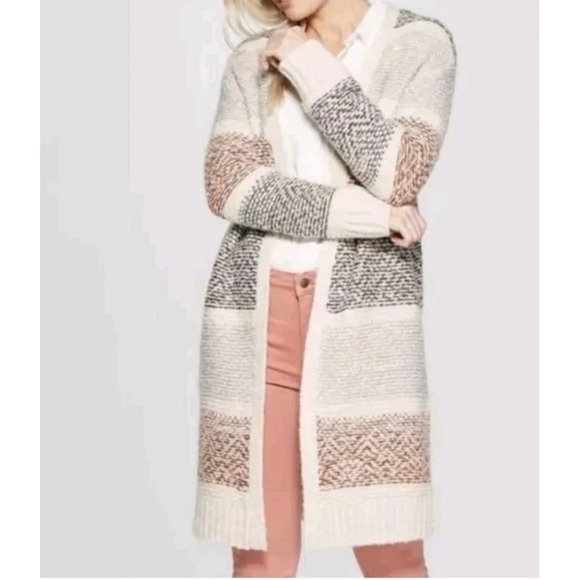 Universal Thread Women Size XL Cardigan Long Open Front Striped Knit Sweater - Picture 1 of 13